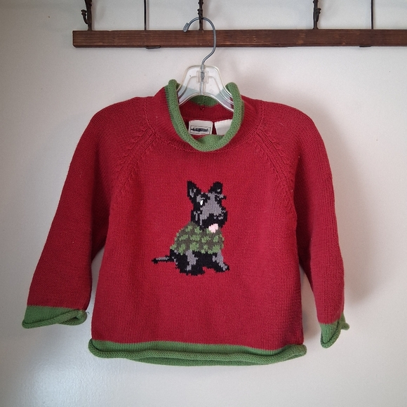 L.L. Bean Other - L.L. Bean Kid's Red and Green Cotton Sweater with Scottie Dog Design Sz 12-18 M